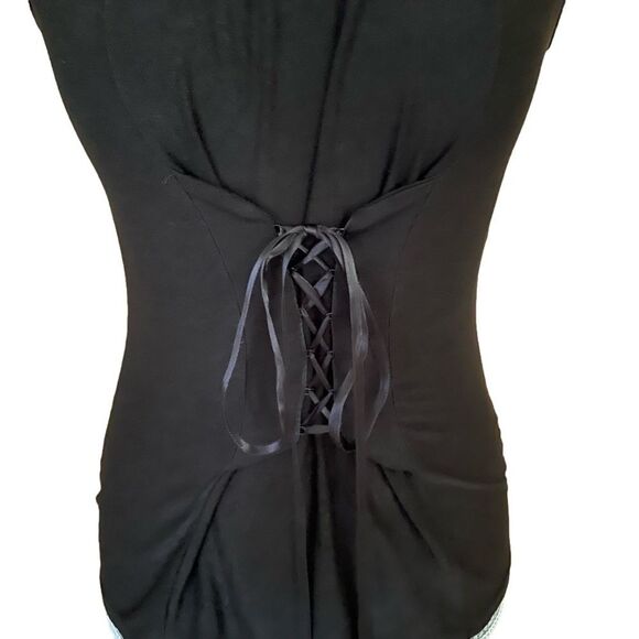 VINTAGE Corset Lace Up Tank Top Black - Picture 3 of 5